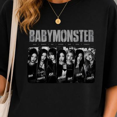 2026 Lato Gorąca Wyprzedaż Babymonster Kpopowa Grupa Dziewczęca Koszulka Zdjęciowa Unisex Hip Hop Streetwear Koszulka Lekka Oddychająca i Wygodna Odzież