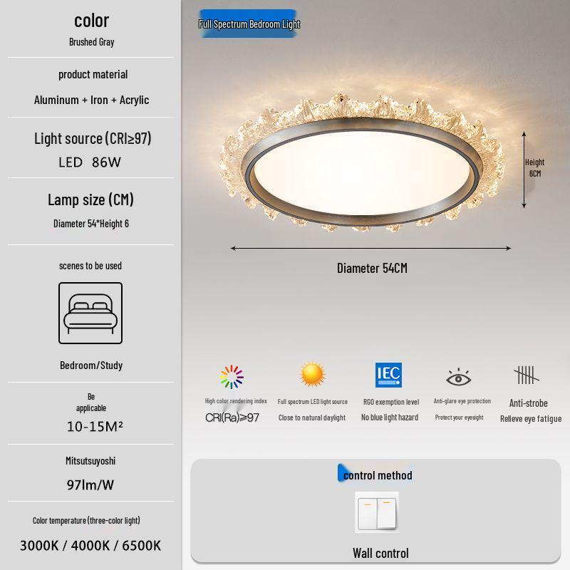 Modern Smart Bedroom Ceiling Light, Full Spectrum Eye-Care, Luxury Design