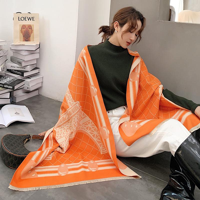 Luxuriöser Winterwarmer Schal Damen Kaschmir Schal Wickeltuch Turmdruck Dicke Pashmina Decke Damen Schals Stola