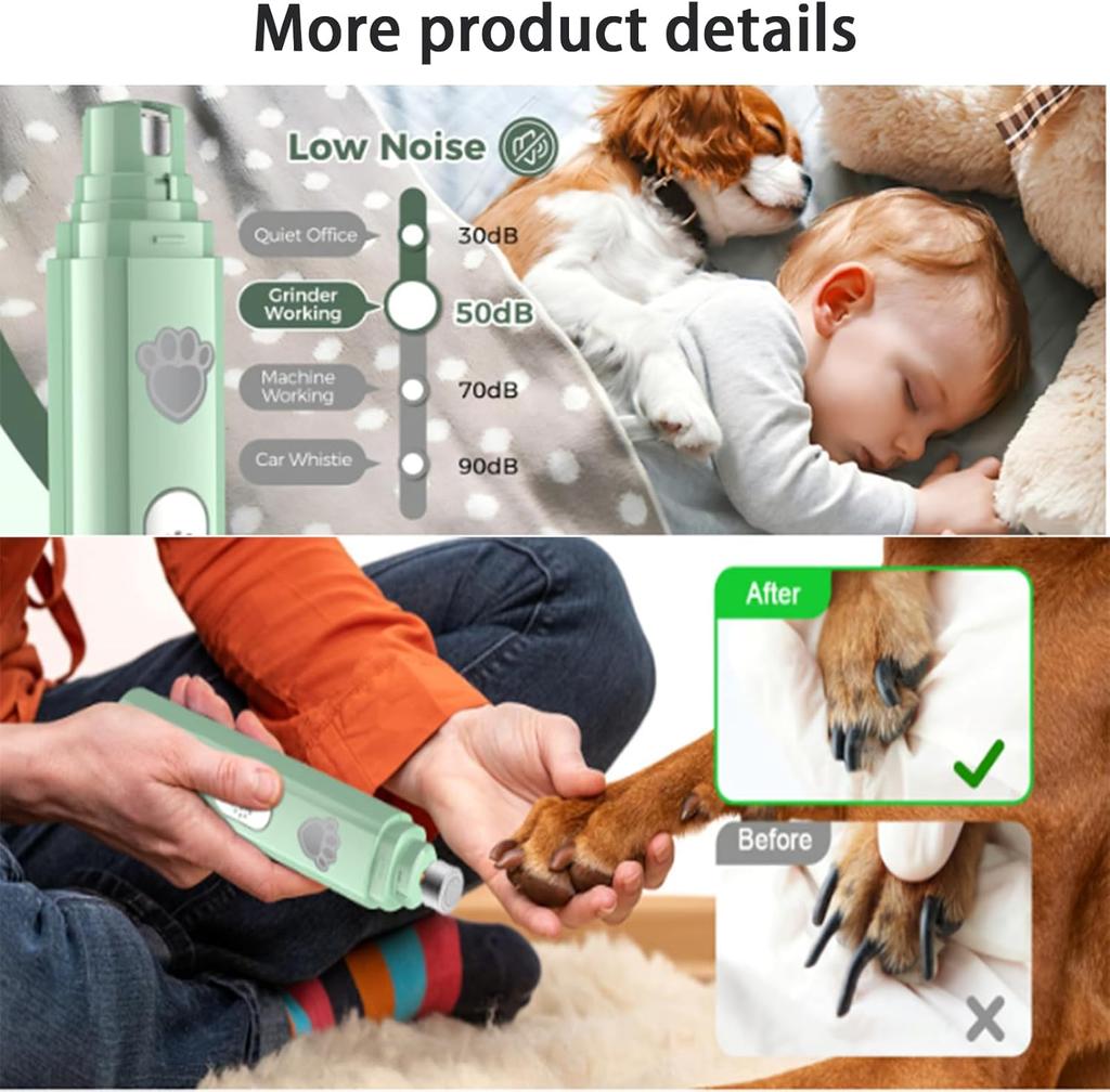 2-Speed 3-Mode Portable Electric Pet Nail Grinder, USB Rechargeable Cat Dog Claw Trimmer for Small Medium Large Pets