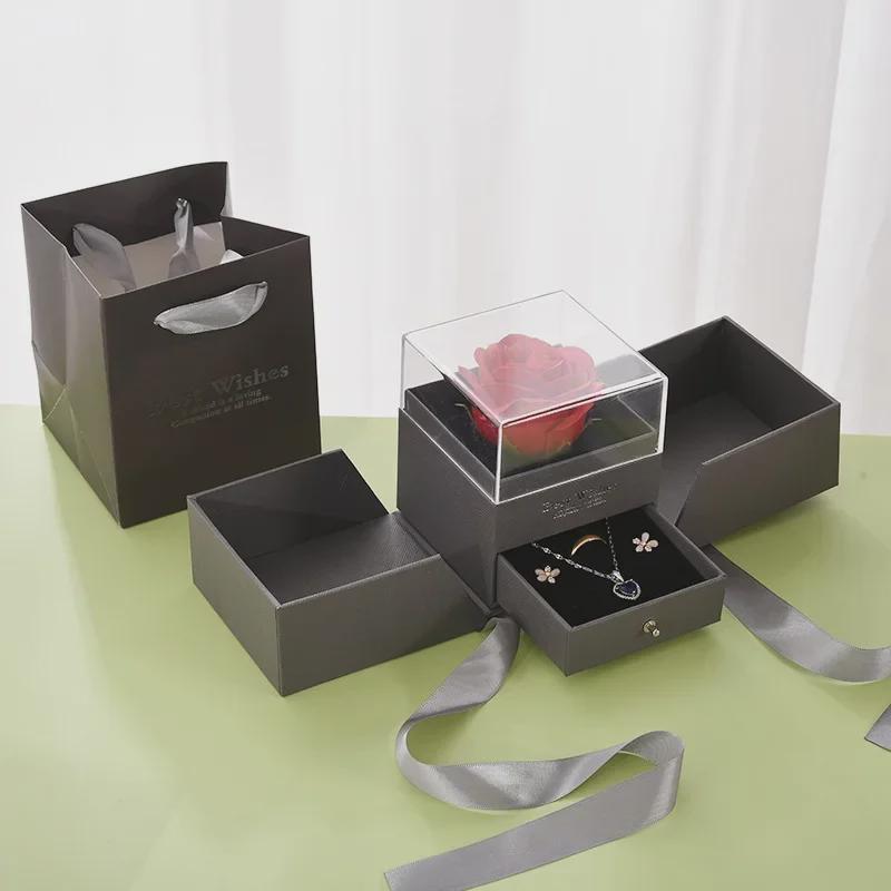 520 Valentine's Acrylic Rose Jewelry Gift Box: Eternal Flower, Lipstick, Perfume Packaging