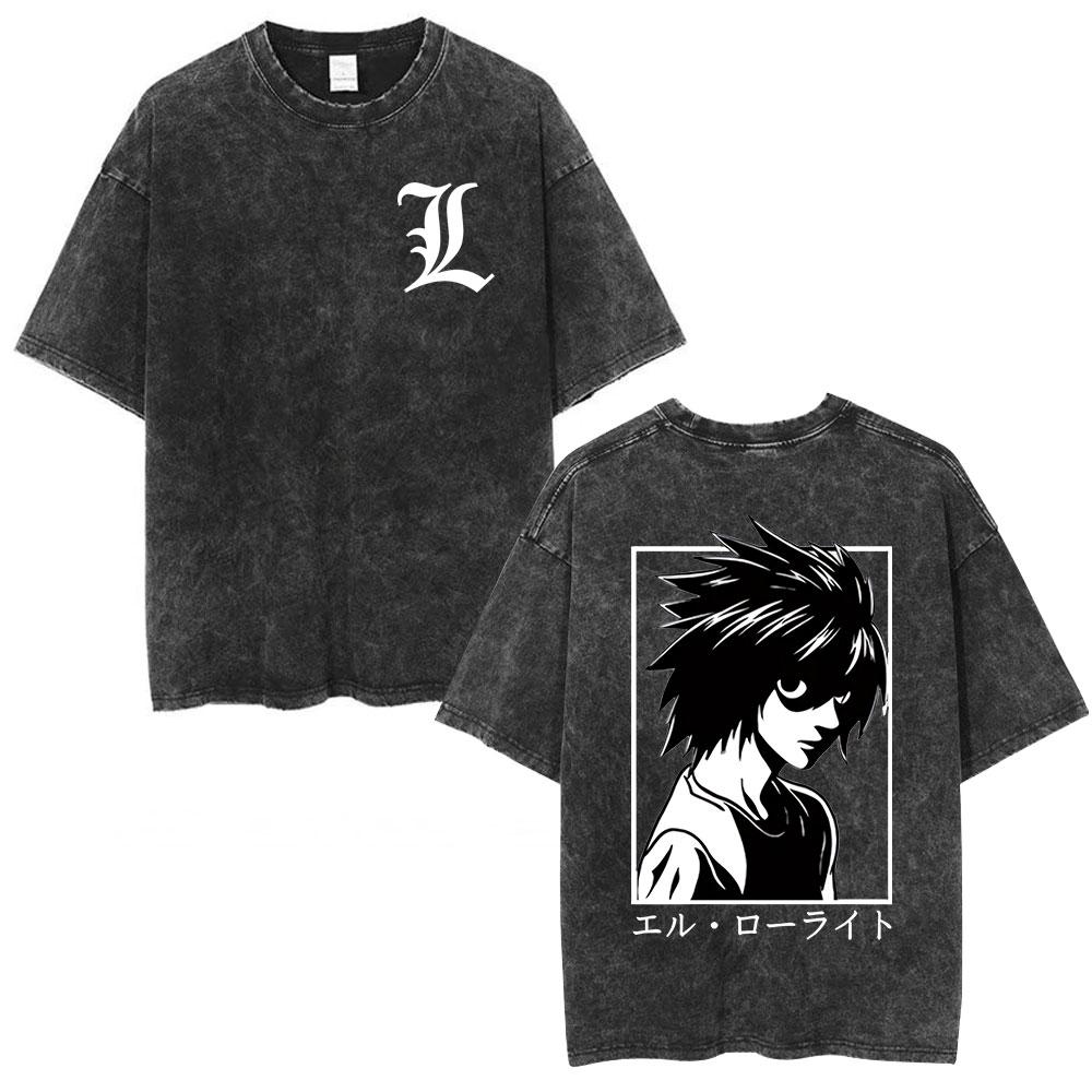 Vintage Washed Anime Death Note Manga Logo Graphic T-shirt Men Women Printed Tee Summer Casual Fashion Clothing Tops High Quality Streetwear