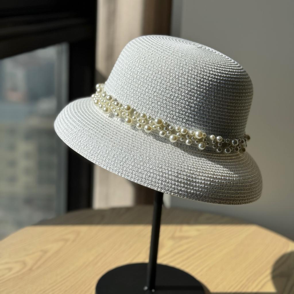 New Summer Travel Female Pearl Straw Hat Beach Sun Casual Sun Hat Summer