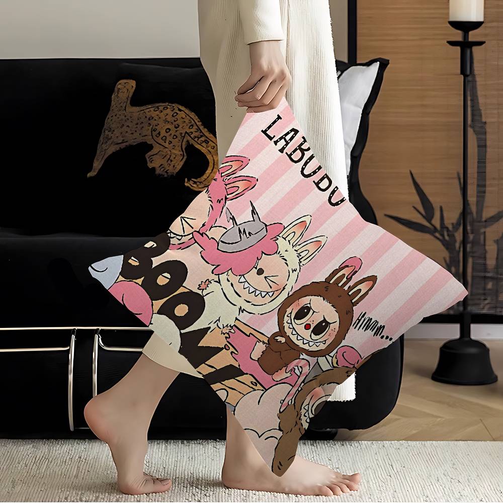 Cartoon L-Labubu Pillow Anime Pillow Sofa Bed Head Pillow Cover Cushion Cover 45X45 Cm Fashion
