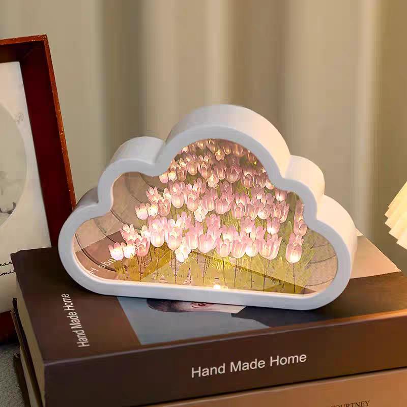 Tulip Cloud Sea of Flowers Handmade Night Light Creative Light Atmosphere Light Transparent Qixi Lovers Gift Desktop Decoration