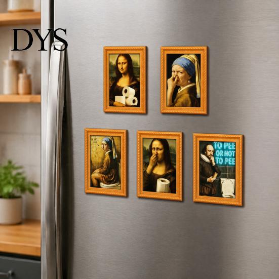 DIY Home Decor Accessories Funny Small Wooden Fridge Magnet Picture Frame, Vintage Oil Painting Pattern Modern Office Storage Magnetic Refrigerator