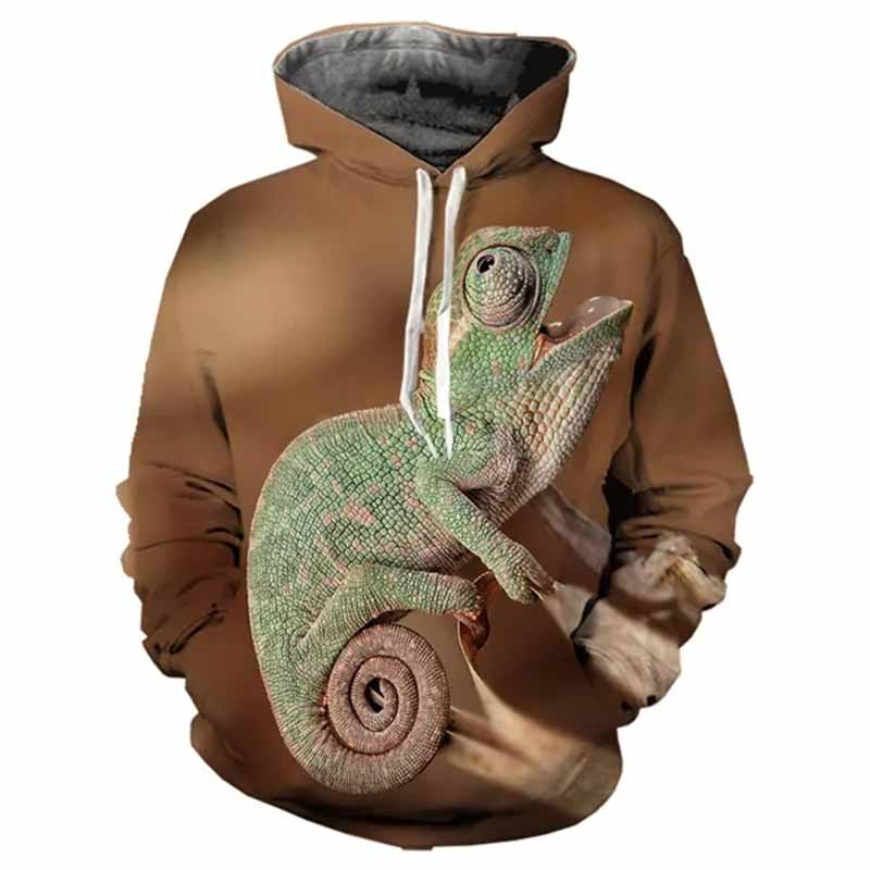 Chameleon Lizard Hoodie Animal 3D Print Men Women Streetwear Hoodies Oversized Pullover Hooded Sweatshirts Kids Tops Clothing