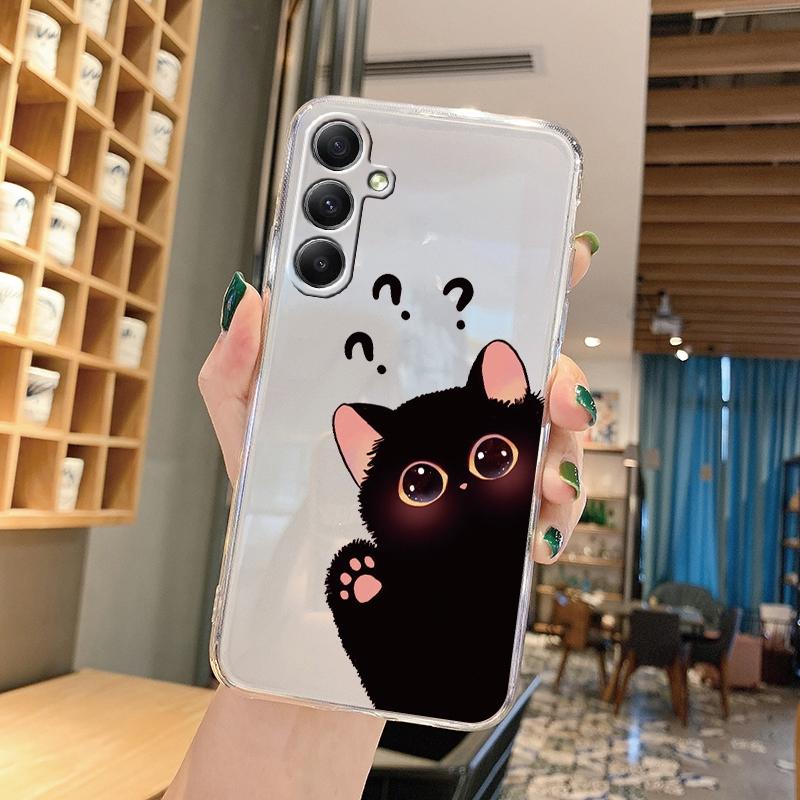 

Милый кот мультфильм мягкий прозрачный силиконовый чехол для Samsung A55 A35 M35 M34 S24 Xiaomi Redmi Note 13 Pro 13C Poco M6 камера противоударный защитный чехол Samsung Galaxy A54 5G