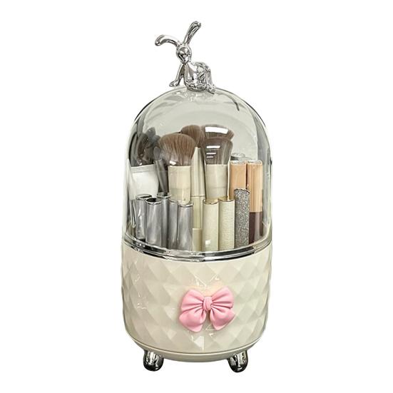 Makeup Brush Storage Box with Rotating Grid Design Large Capacity Cosmetic Storage Bin