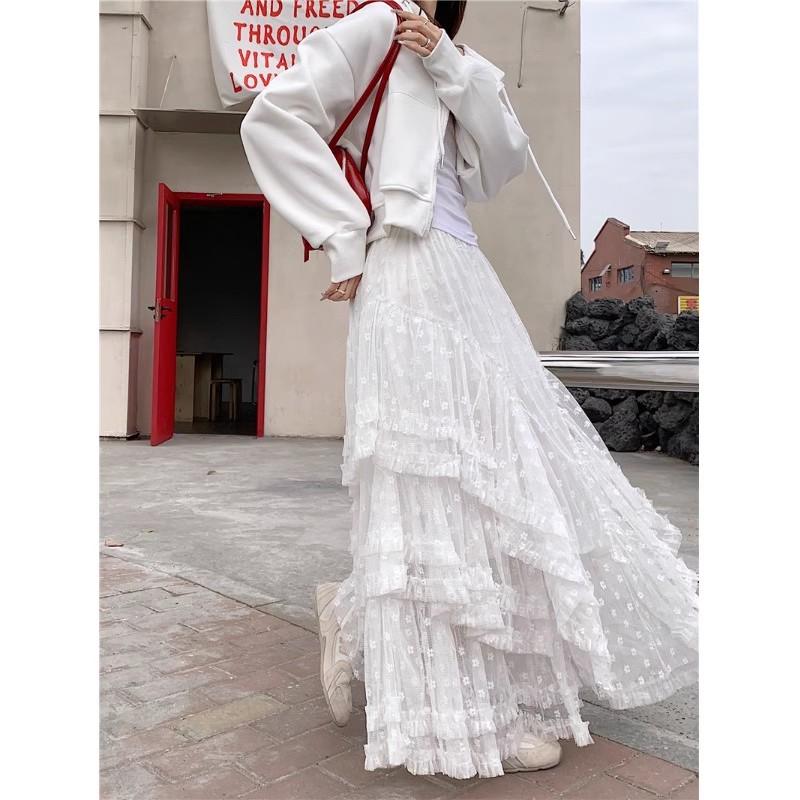 DIMANAF 2025 Frühling Frauen Neue Röcke Vintage Lose Elastische Gefaltete Elegante Weiße Lange Röcke
