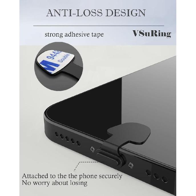 Anti Dust Plugs 5Pcs for iPhone Silicone Detachable Adhesive Anti-Lost Dust Plug Cover Compatible with iPhone 14,13,12,11 & AirPods Black