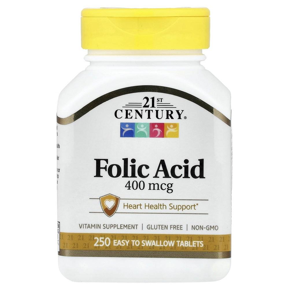 21st Century Folic Acid 400 Mcg Easy-to-Swallow Tablets 250 Tablets 5 Pcs