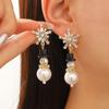 Imitation Pearl Diamond Snowman & Snowflake Stud Earrings, Cute Versatile Temperament Women Earrings
