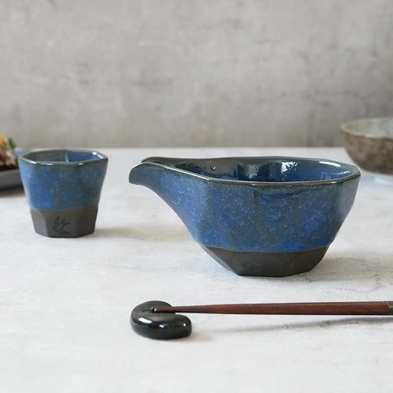 EAST table Sake Cup Ice Sake Craft Tsubame Kobo Blue 280cc Made in Japan Microwave Safe Dishwasher Safe (East Table) Single-mouth 89-003-03