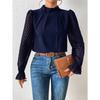 Half High Collar Long Sleeve Wavy Splicing Blouse Elegant Women Spirng Autumn Shirt Ladies Solid Color Loose Tops Sweet Simple Office Pleated Clothing