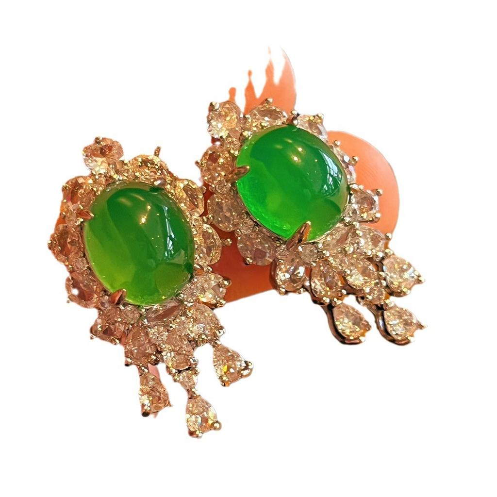Full Green, Yang Green, Natural Agate Green Chalcedony Earrings, Women'S Opening Is Slightly Inlaid, And The Real Shot Is Fidelity.