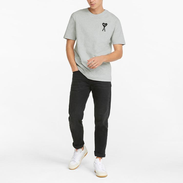 Puma Ami Paris X  SS22 Embroidered Heart Casual Crew Neck Short Sleeve T-Shirt Men Tops Grey 534070-04