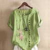 Women's FashionPink Flowers Prined Round Neck Short Sleeve T-shirt Casual Cotton Linen Graphic Shirt Leisure Loose Summer Blouse Tops Plus Size