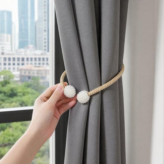 Umbra Studio 1 Pair Faux Pearl Curtain Tiebacks, Elegant Beaded Holdbacks, Woven Rope Decorative Drapery Holders for Living Room Bedroom Kitchen