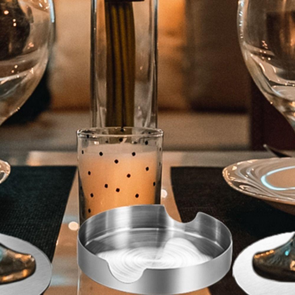 6Pcs/Set Heat-resistant Stainless Steel Coaster Non-slip Round Tea Cup Coaster Mug Pad  Bar