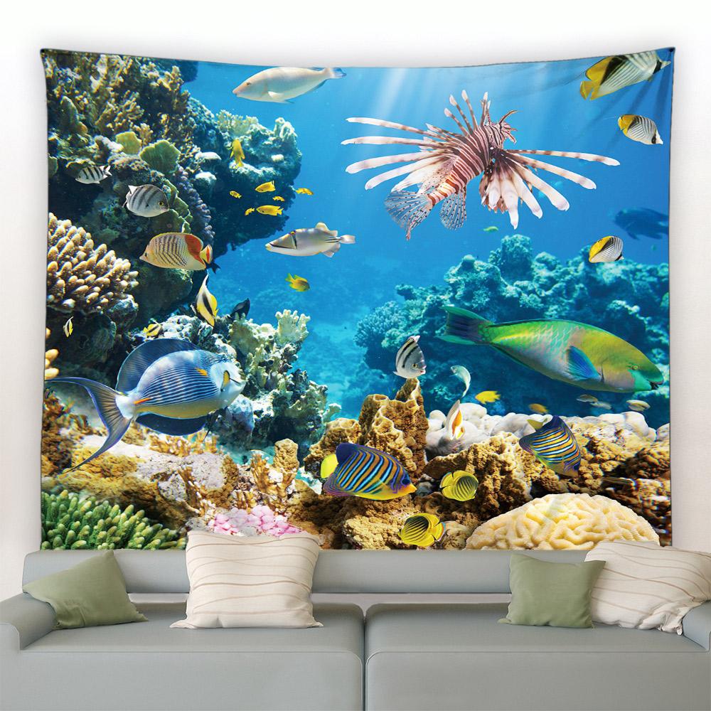 New Sea Animals Dolphin Decorative Tapestry Tropical Fish Turtle Coral Cave Underwater World Home Decor Aesthetics