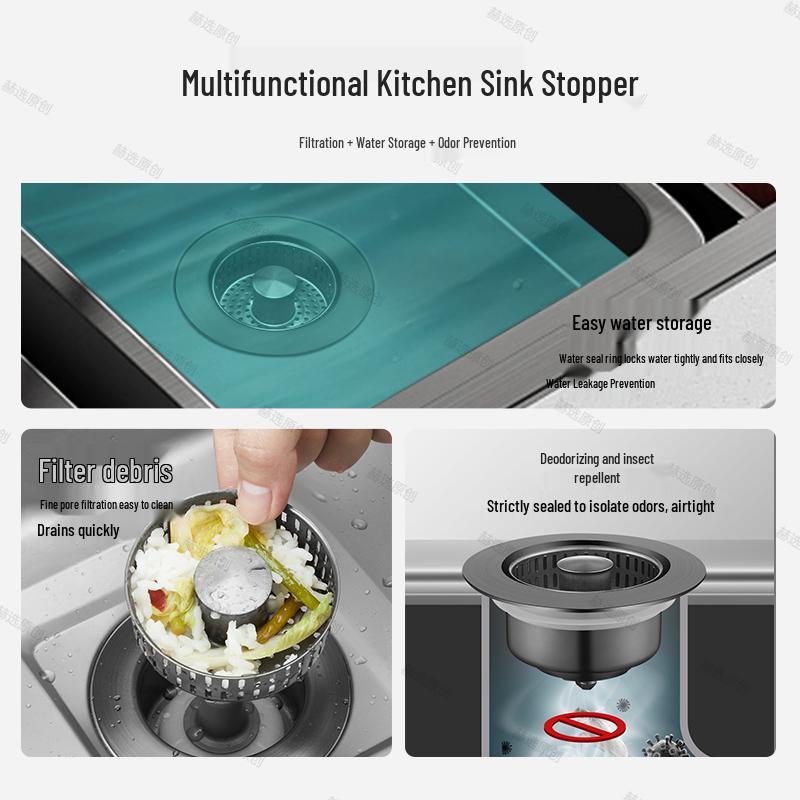 Universal Kitchen Sink Drain Stopper & Filter Screen for Vegetable Wash Basin and Dishwashing Pool