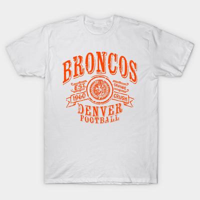 Asian Size Men Black Print T-shirt Broncos Vintage Football No-Cut Heat Transfer Print Cotton Tshirt