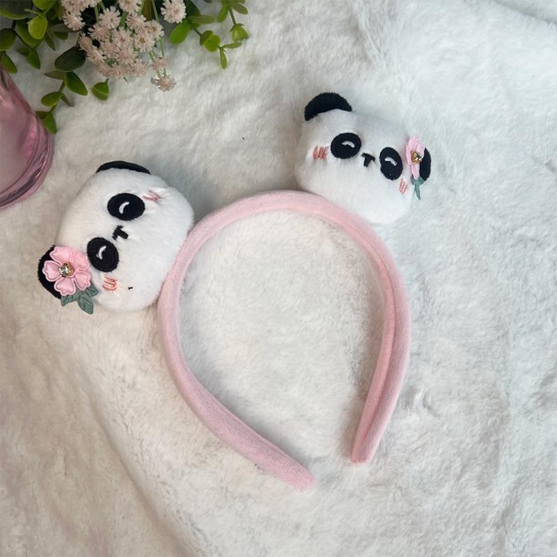 Fell Tier Haarband Stirnbänder mit Niedlichen Panda Dekorationen Haarschmuck Bequeme Dehnbare Passform Kopfumfang