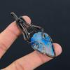 Unique Carved Blue Onyx Gemstone Pure Copper Wire Wrapped Handmade Pendant Jewelry