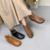 Johnature Retro Short Boots With Side Zipper Genuine Leather Soft Sole Comfortable Women's Shoes