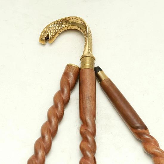 Serpent Handle Walking Stick Handmade Twisted Wood Cane with Brass Snake Head Custom Gift for Men and Women  Cane Option