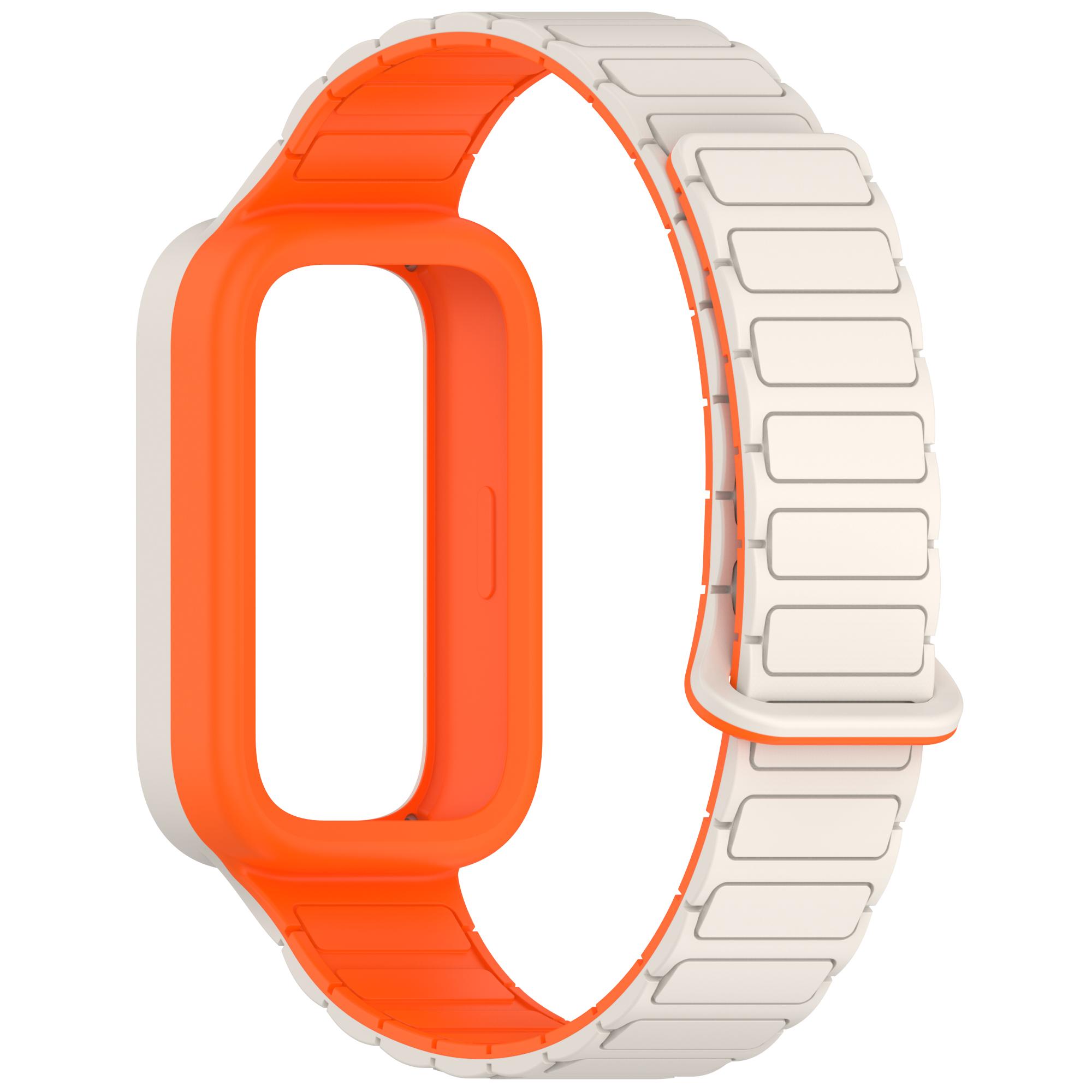 

For Xiaomi Smart Band 9 Active/Redmi Band 3 Silicone Watch Band Dual-Color Magnetic Reverse Buckle Wrist Strap Starlight/Orange