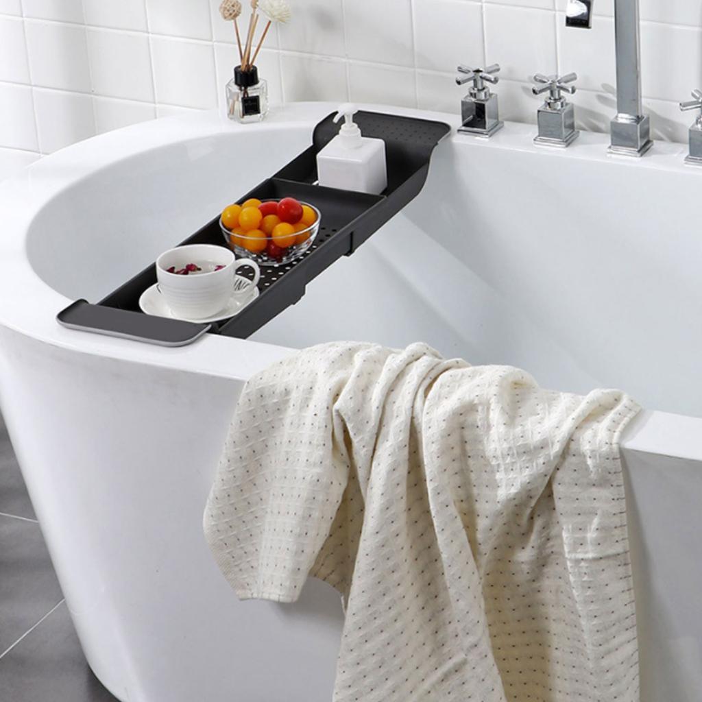 Expandable Bathtub Tray Multifunction Bathtub Rack Nonslip for Candle Towel Book Wine Phone