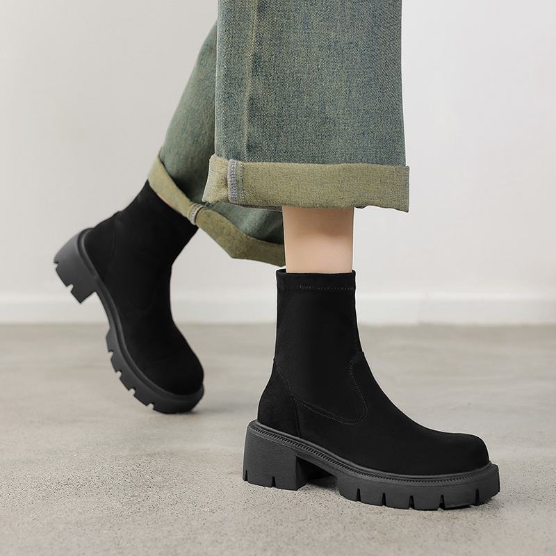 Krazing Pot Flock Round Toe Зимние толстые каблуки Современные короткие женские ботинки — фото 12