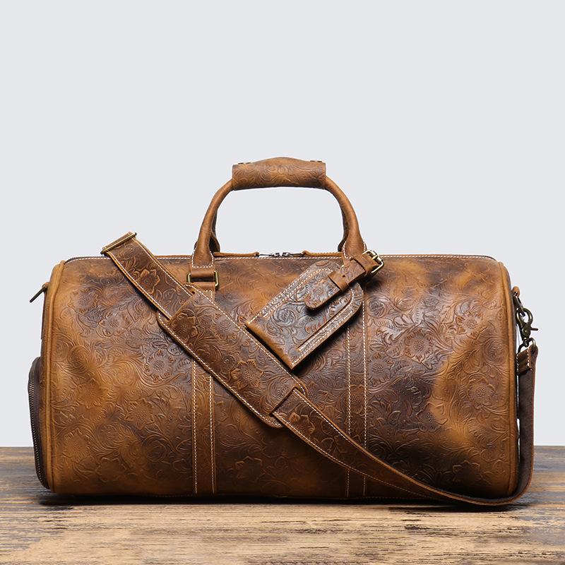 Leather Men S Hand-Held Travel Bag Large Capacity Shoulder Crossbody Duffel Bag Independent Shoe Position Men S Bag