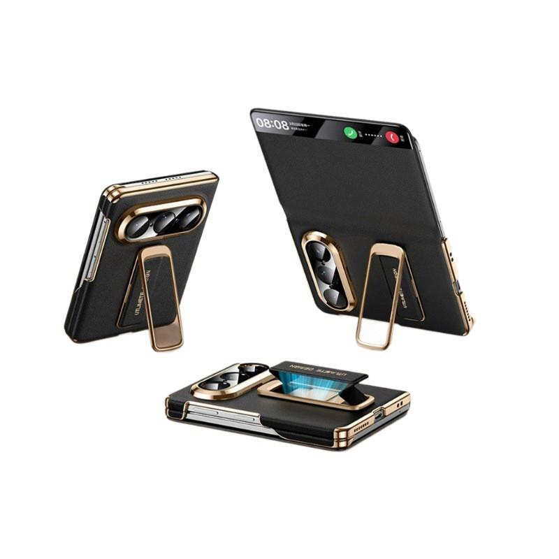 Puraxmax XMax Premium Leather Case With Smart Window Wrist Strap Kickstand Electroplated PC Men