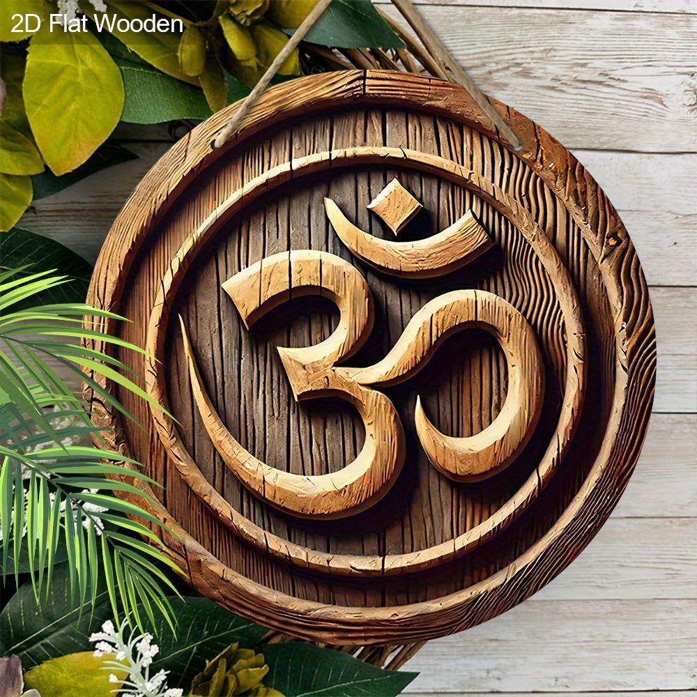 2D Flat Retro Wooden Om Symbol Sign - Rustic Decorative Plaque - Ideal for Home, Garage, Dining Room, Cafe Decor