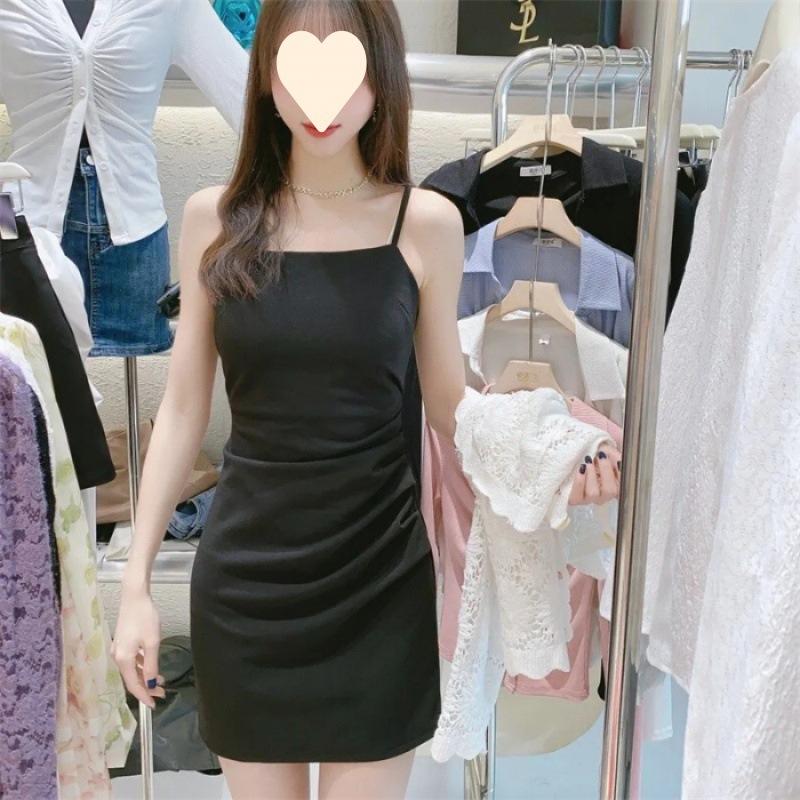 Suspender dress summer new waist and thin skirt women's meat-covering temperament sexy solid color hip-wrapped skirt