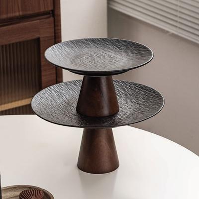 High-foot Fruit Plate Snack Plate Living Room Ceramic Home Exquisite Stone-pattern Tray Fruit Cake Dessert Plate Table Tableware