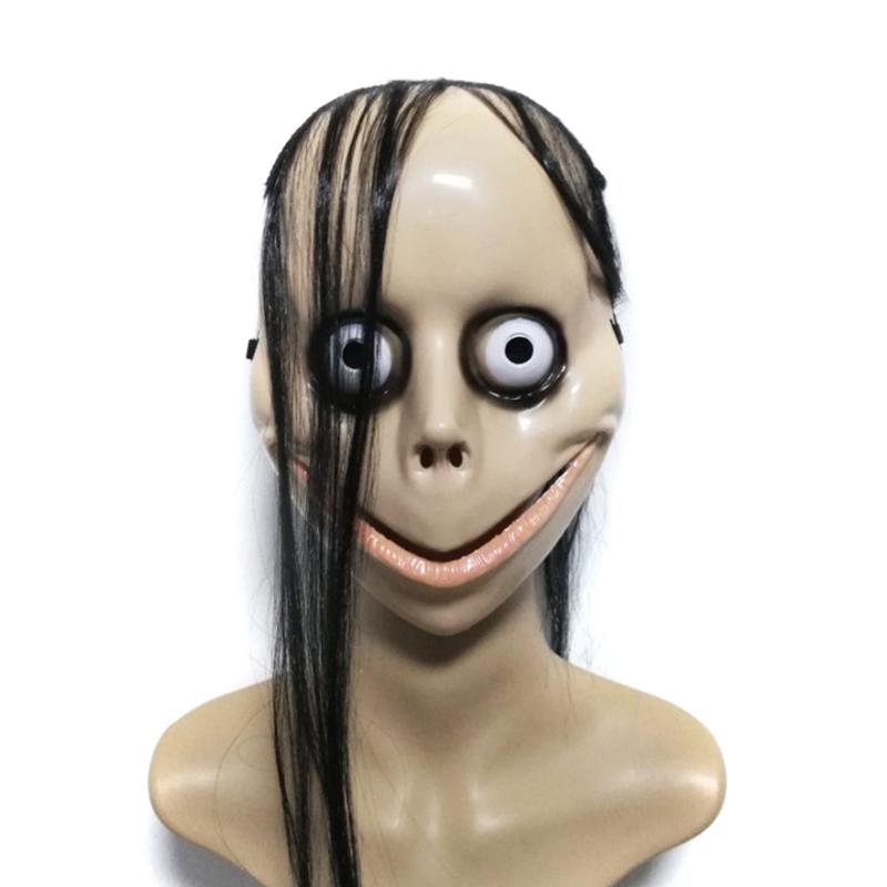 Neue Halloween-Horror-Maske MO MO mit langen Haaren, lustige Maske, V-förmige Mundmaske mit Haaren, weibliche Geistermaske, Rollenspiel MO Maske Masken