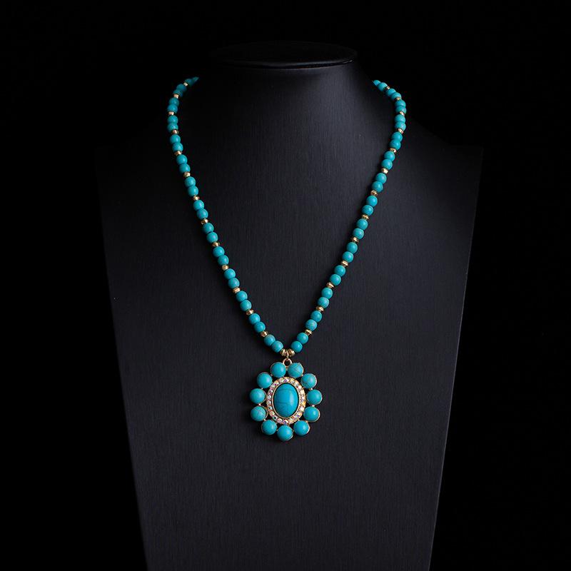 Bohemian Retro Ethnic Style Turquoise Necklace Female Western Denim Style Multi-Layered Wearing High-End Sweater Chain
