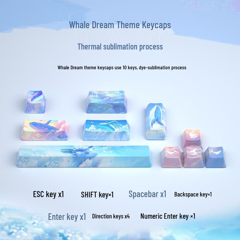 Whale Dream Mountain Light Mechanische Tastatur-Tastenkappen - 10 PBT-Farbsublimations-Tastenkappen, rutschfest und verschleißfest