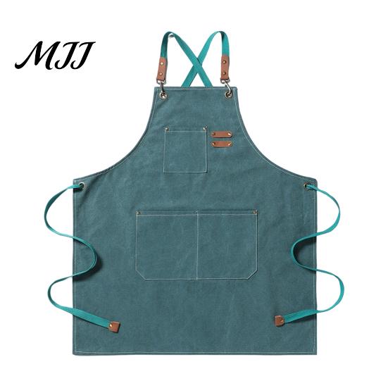 Catering And Chef Apron Canvas Work with Multi-Pocket, Waterproof Oil-Proof Cross-Back Apron, Protective for Cleaning Adjustable Straps Kitchen