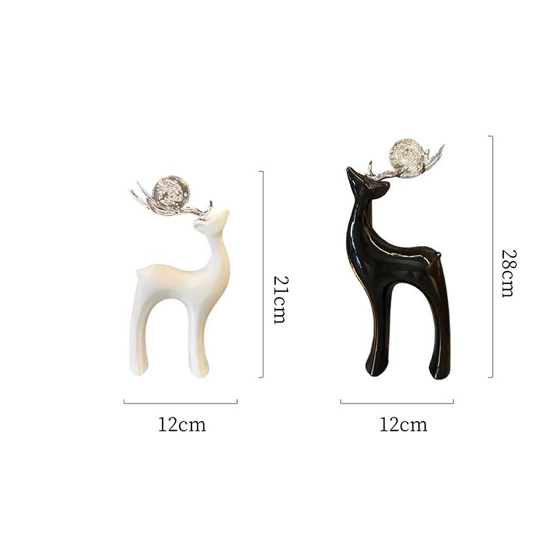 European-style Ceramic Deer Ornament Black and White Crystal Elk Sculpture Decorative Animal Figurine for Living Room or Office
