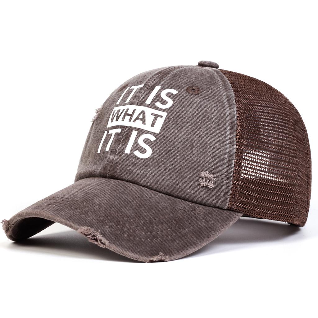 Unisex IT IS WHAT Letter Print Wash Baseball Net Caps Hip Hop Cap Spring Summer Outdoor Adjustable Casual Hats Sunscreen Hat