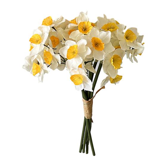 

Artificial Narcissus Flowers Bouquet for Home Decor Realistic Silk Fake Daffodils with White Yellow Orange Petals Long-Lasting Spring Decoration for