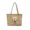 Simple Flower Decoration Large Capacity Women Casual Grass Woven Bag For Everyday Travel