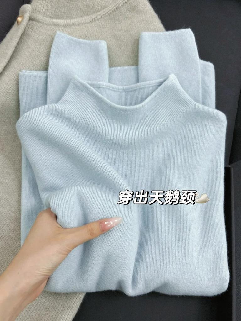Milk blue inner sweater women's autumn and winter new semi-turtleneck knitted bottoming shirt, high-end outer wear temperament top