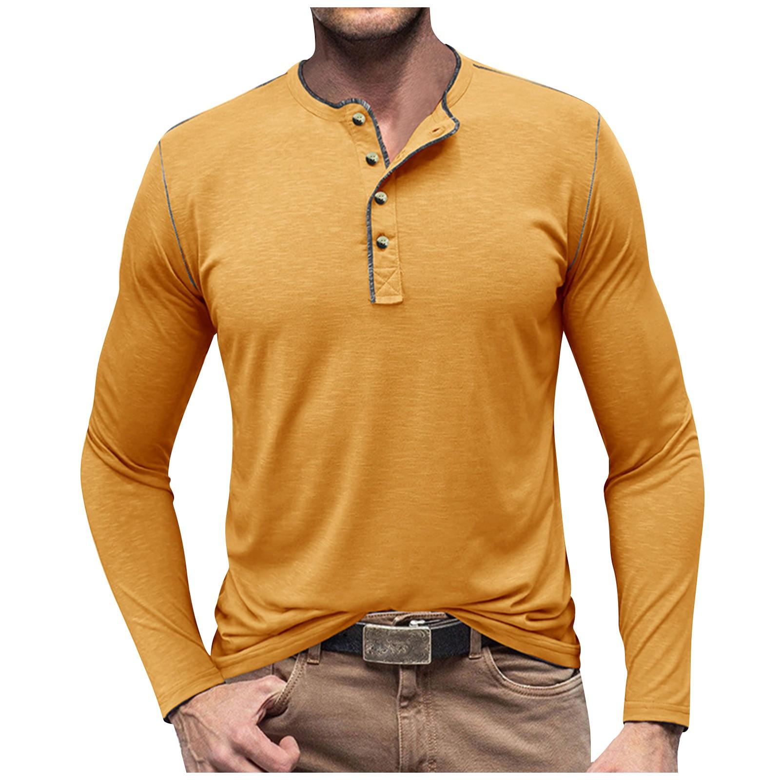 

Осенняя мужская рубашка с длинным рукавом и круглым вырезом, однотонный топ из хлопка Slub L жёлтый