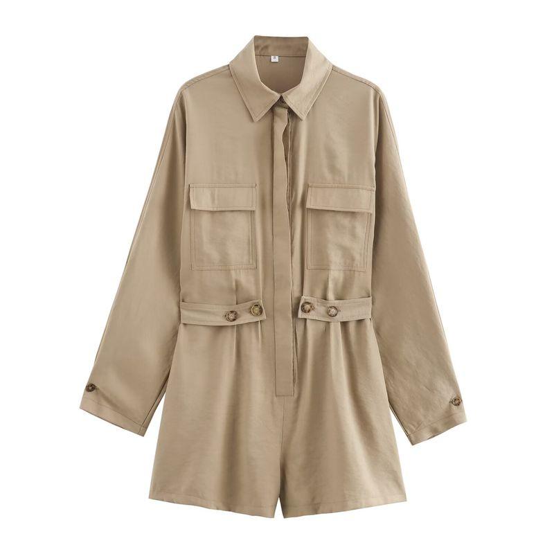 

Kaslead Новое поступление Женская одежда Модный стиль Модный Повседневный Отделка боковыми ремешками Короткий комбинезон 3003831 Khaki L